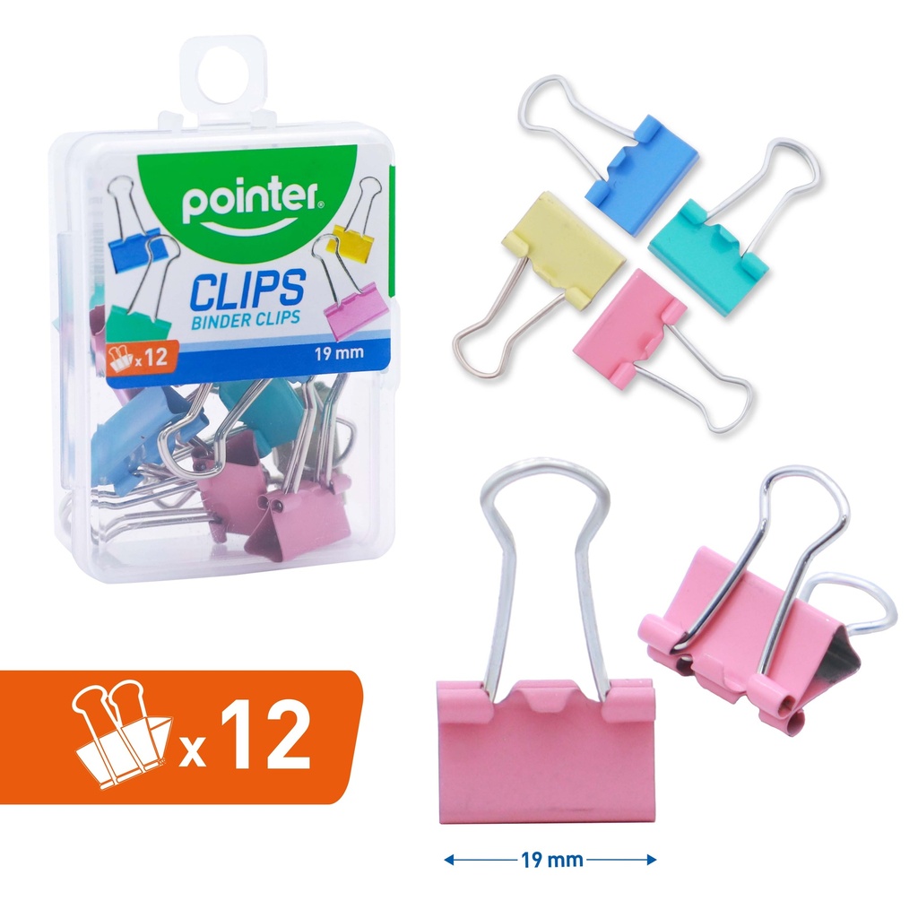 CLIP SUJETA PAPEL DE COLORES 19mm x 12 PZAS