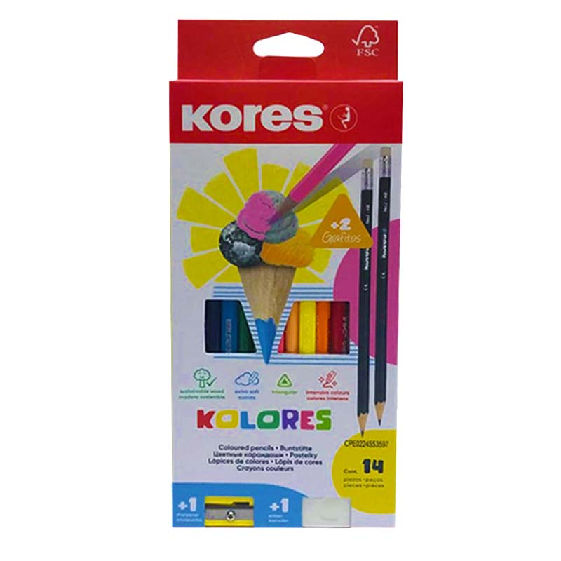 COLORES TRIAGULARES x14PZS (12COLRS+2GRAFITOS) + SACAPUNTAS Y BORRADOR