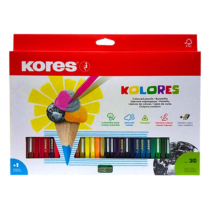 COLORES TRIANGULARES x36PZS+SACAPUNTAS