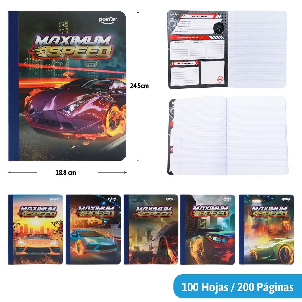 CUADERNO COSIDO A4 DOBLE LINEA x100 HOJAS (CARROS)