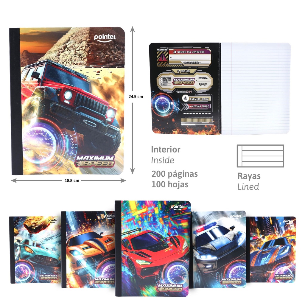 CUADERNO COSIDO RAYA ANCHA 200 PAGINAS (AUTOS)