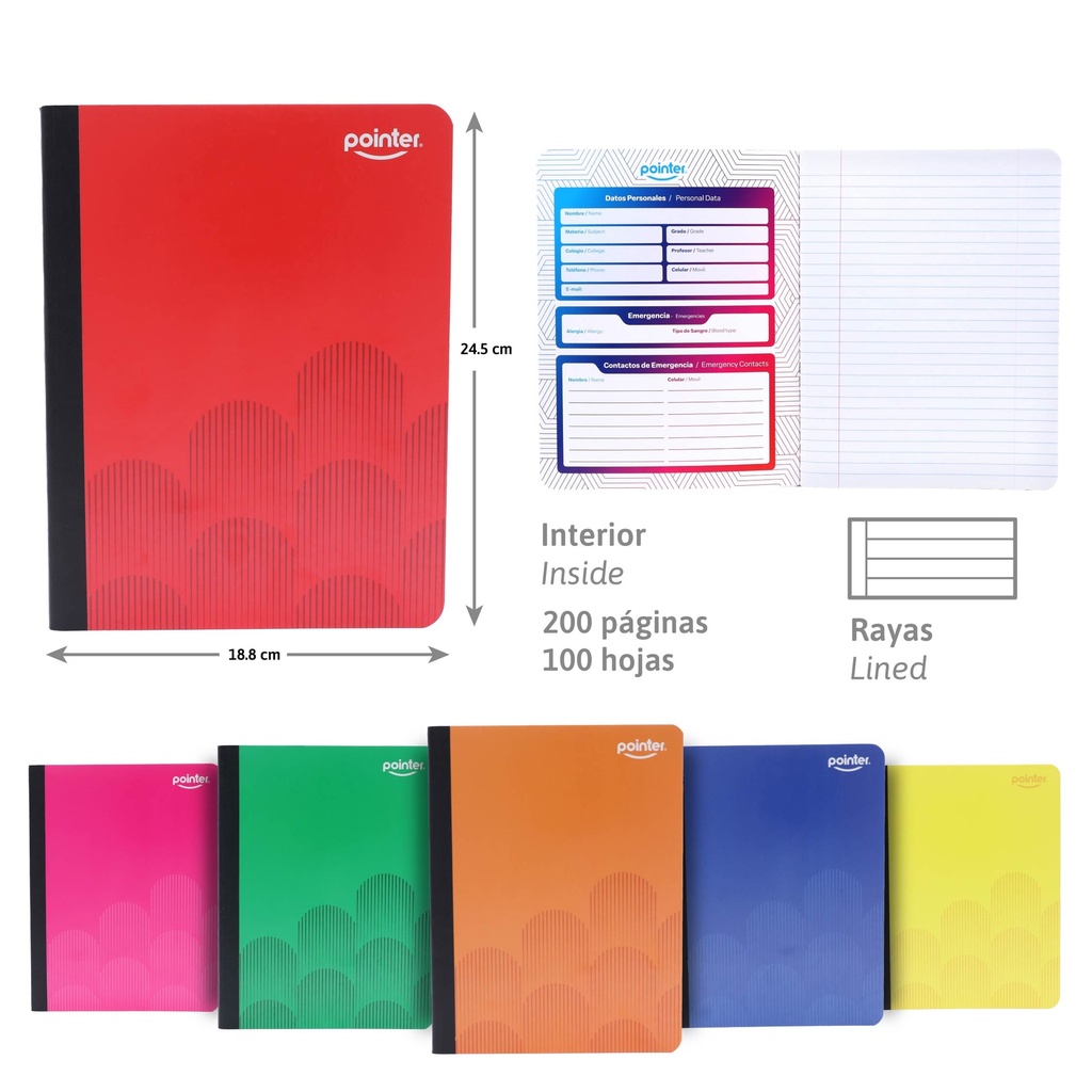 CUADERNO COSIDO A4 RAYA ANCHA x100 HOJAS (UNICOLOR)
