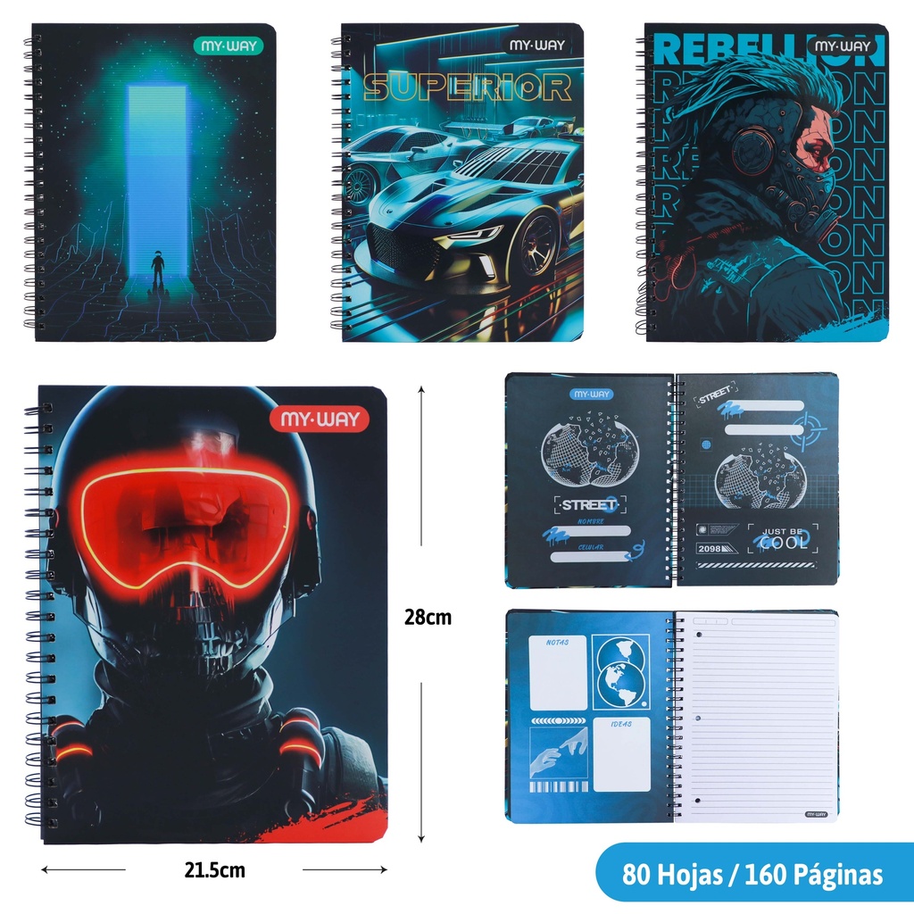 CUADERNO ESPIRAL 160 PAGINAS (MASCULINO)