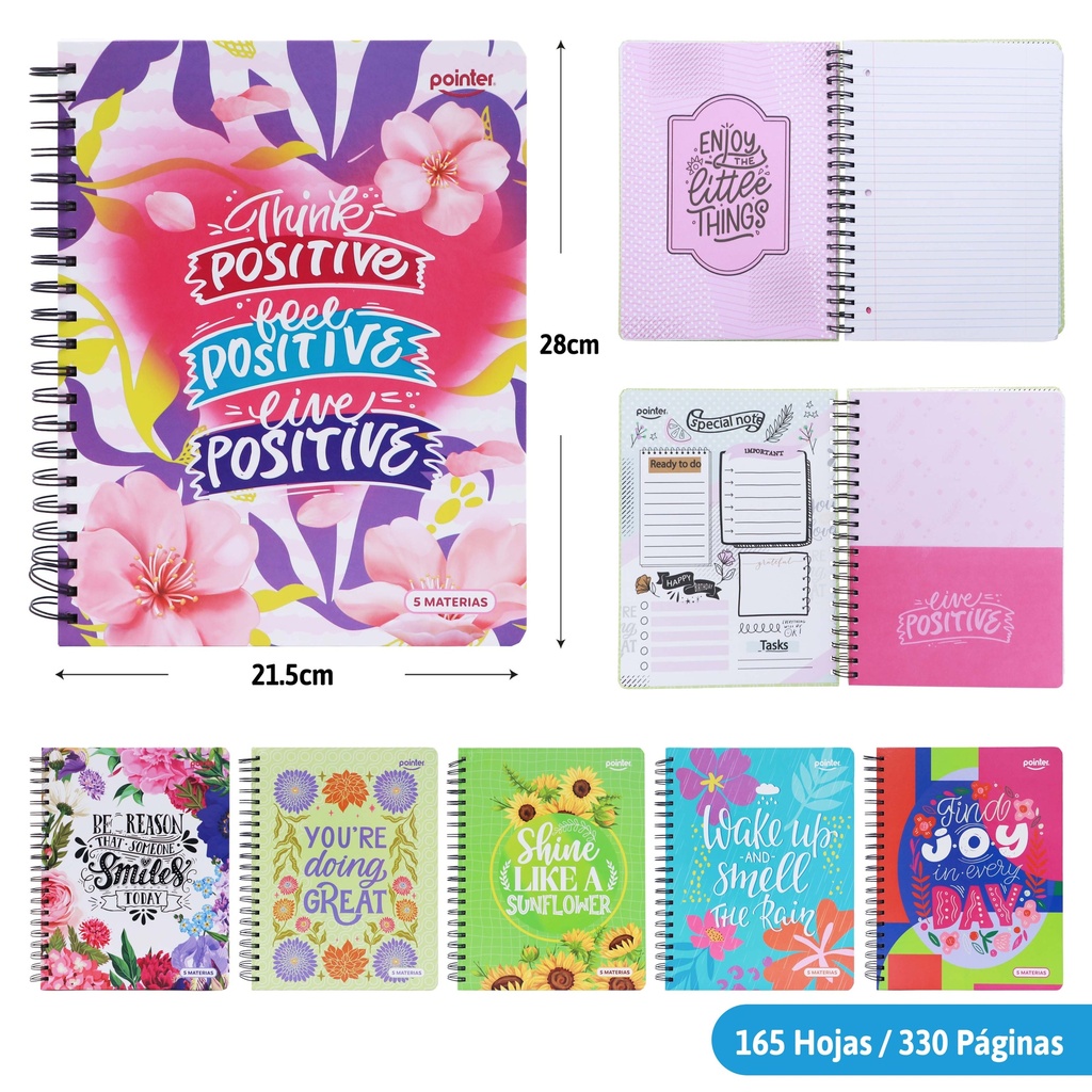 CUADERNO ESPIRAL 5 MATERIAS 330 PAGINAS (LETTERING)