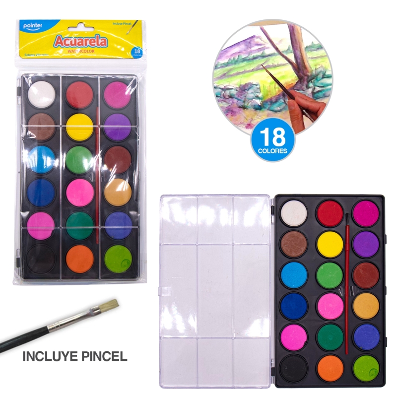 ACUARELA 18 COLORES + PINCEL