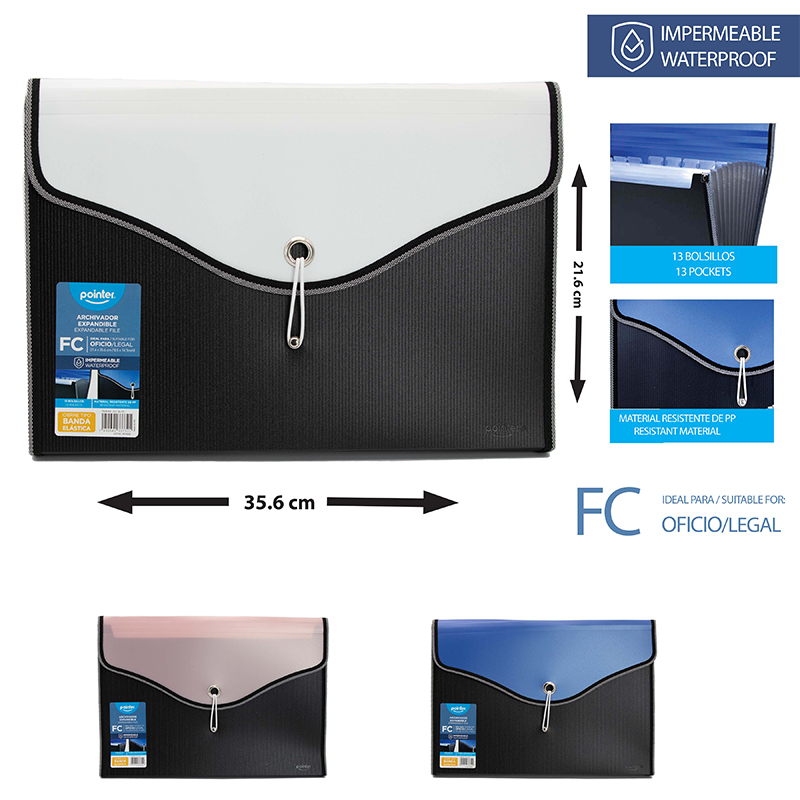 ARCHIVADOR EXPANDIBLE OFICIO 13 BOLSILLOS - 21,6x35,6CM