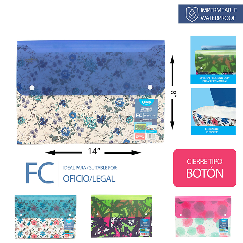 ARCHIVADOR EXPANDIBLE OFICIO 13 BOLSILLOS - 21,6x35,6CM