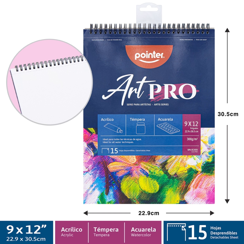 BLOCK ART PRO 9x12" x15 HOJAS - PARA ACRILICO, TEMPERA Y ACUARELA 