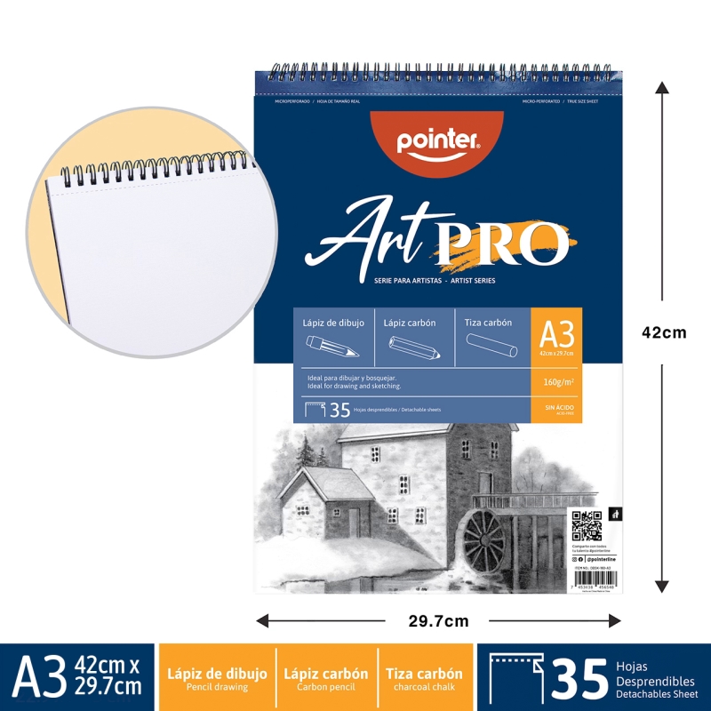 BLOCK ART PRO A3 x35 HOJAS - PARA LAPIZ DE DIBUJO, TIZA Y LAPIZ DE CARBON
