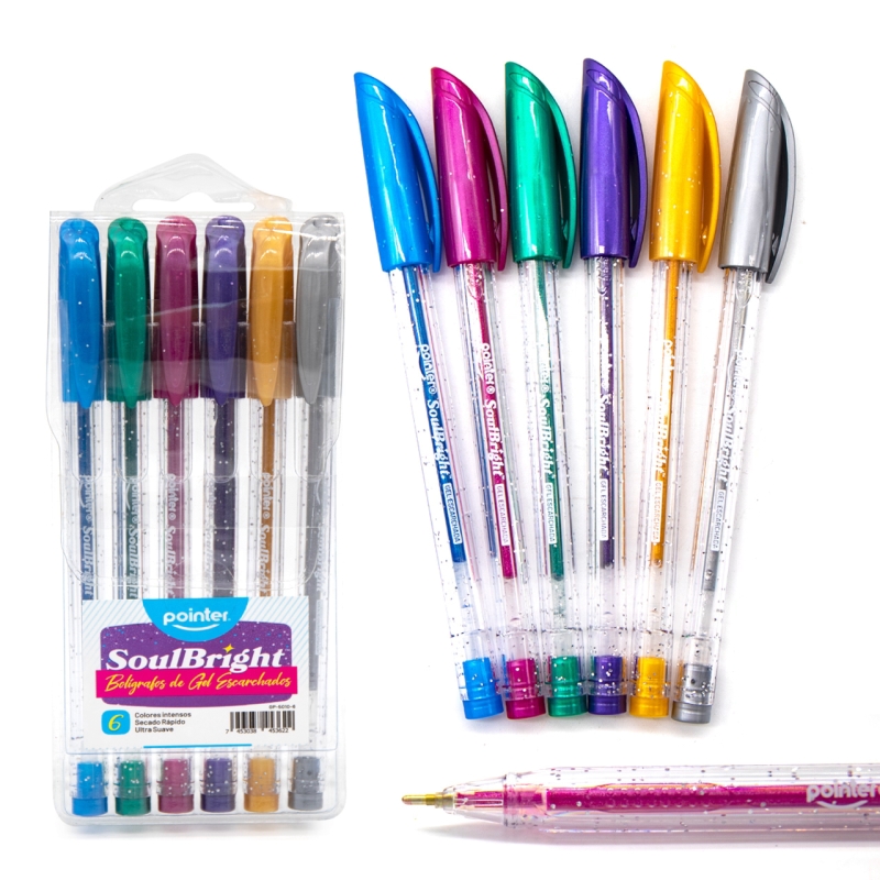 BOLIGRAFOS DE GEL ESCARCHADOS ULTRA SUAVE x6UND
