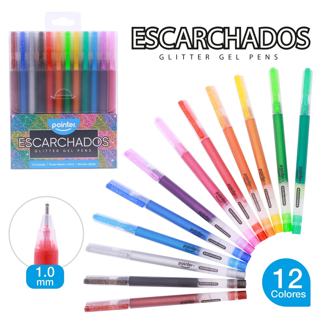 BOLIGRAFOS DE GEL ESCARCHADOS x12 COLORES