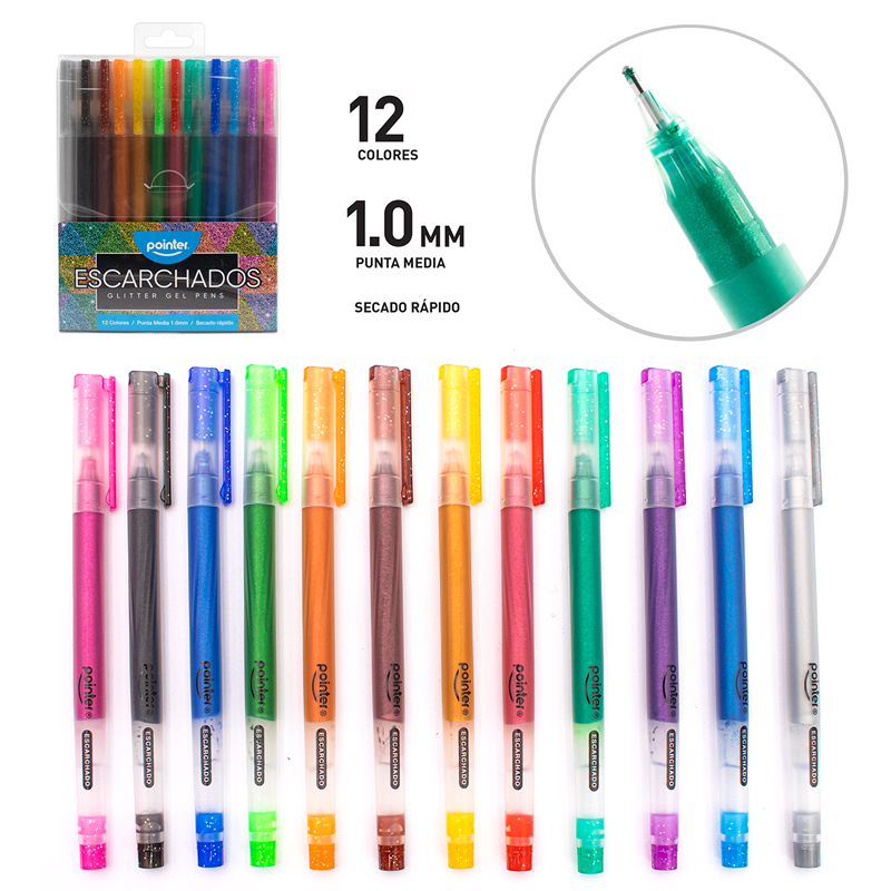 BOLIGRAFOS TINTA GEL ESCARCHADO (12 PZAS.)