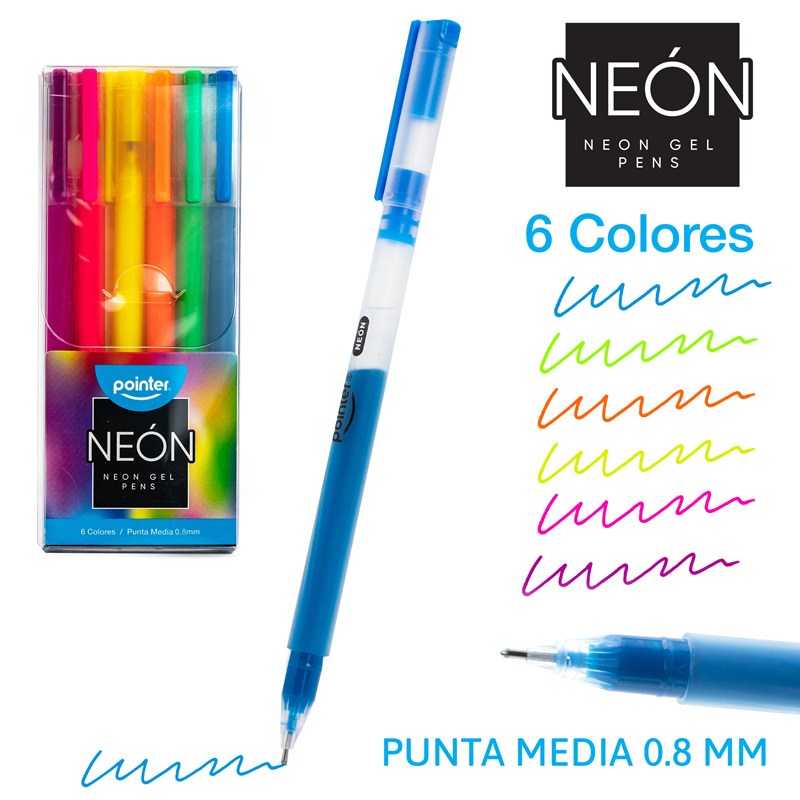 BOLIGRAFOS DE GEL x6 COLORES NEON 