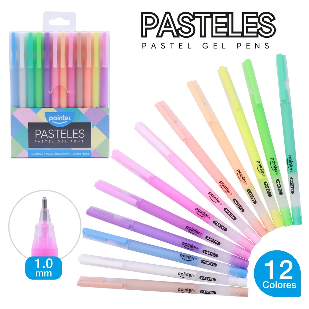 BOLIGRAFOS TINTA GEL PASTEL (12 PZAS.)