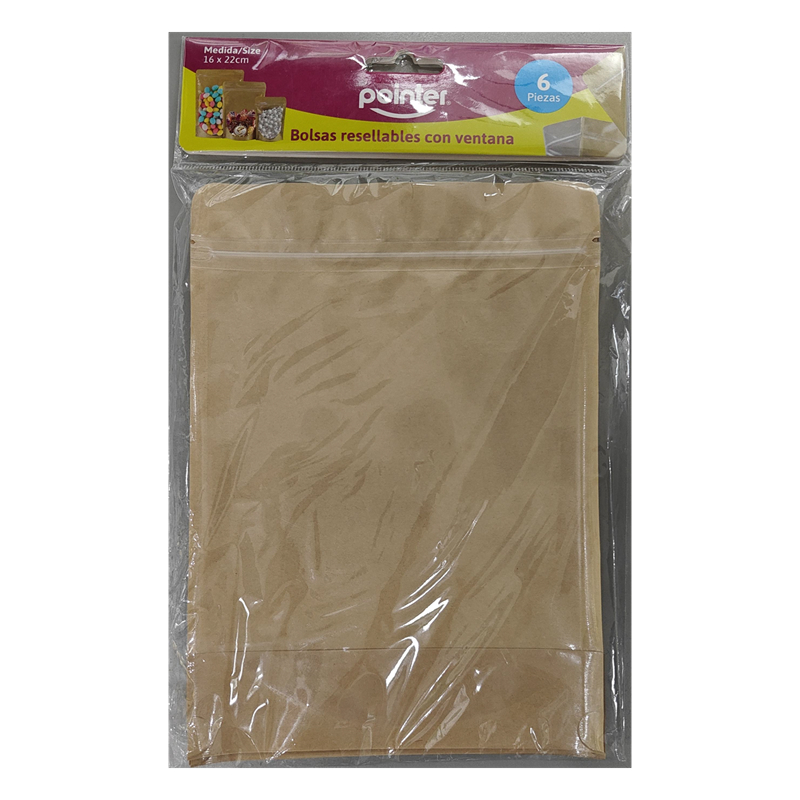 BOLSA DE PAPEL RESELLABLE 16cm x 22cm (6 PZAS)