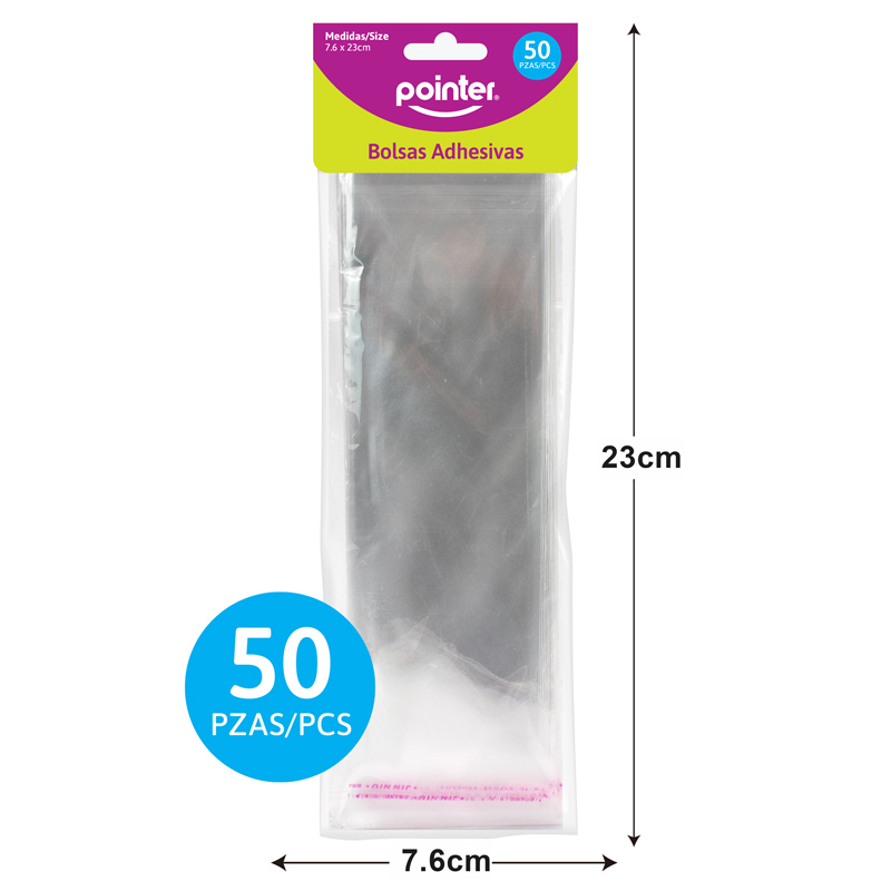 BOLSAS DE CELOFAN ADHESIVAS x50PZAS - 7.6x23CM