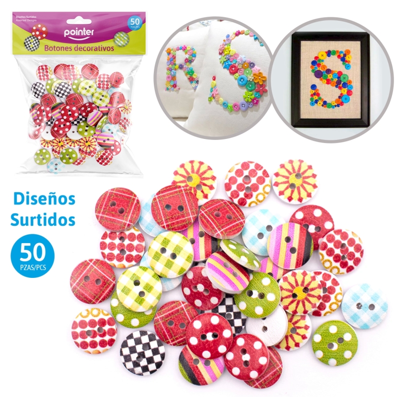 BOTONES DECORATIVOS ESTAMPADOS - x50PZAS