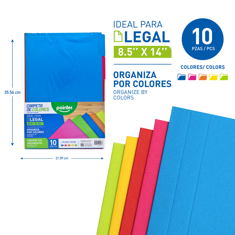 CARPETA DE COLORES OFICIO x10PZAS - 8.5 x 14"