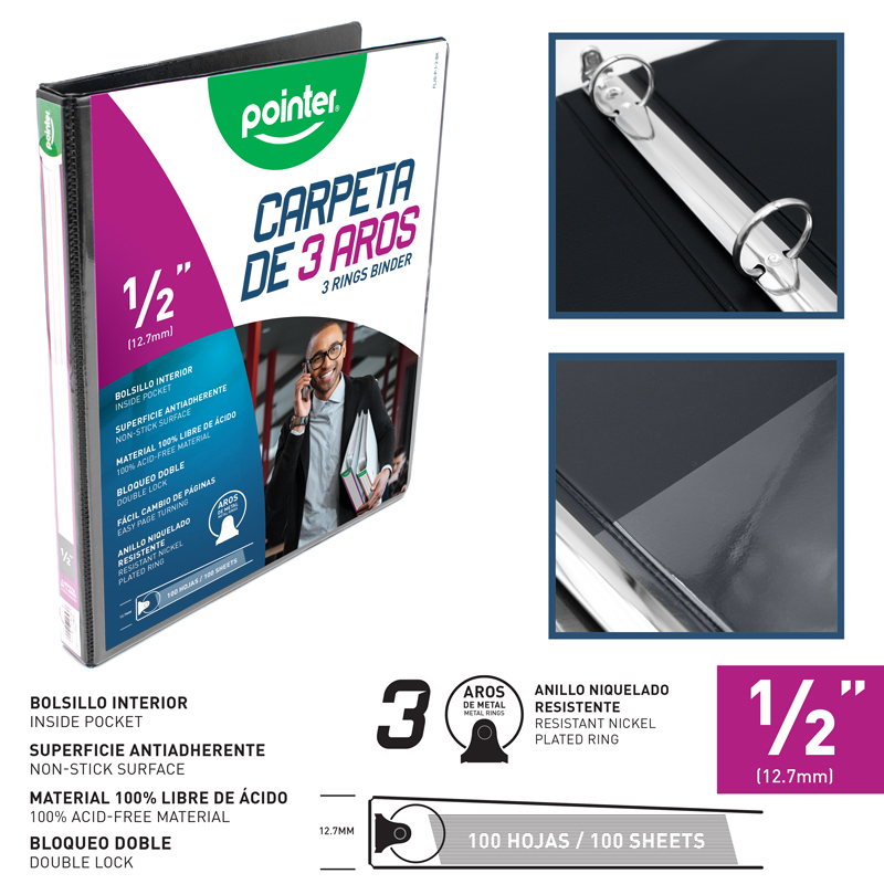 CARPETA 3 AROS 1/2" - NEGRA