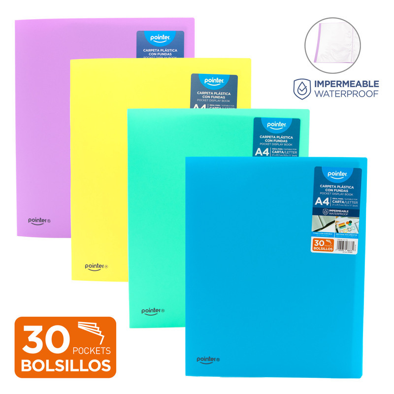 CARPETA PLASTICA (PASTEL) - 30 BOLSILLOS CARTA 21x29,7Cm