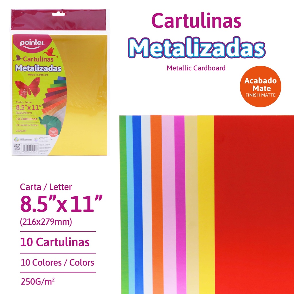 CARTULINAS METALIZADAS CARTA - 20x30CM x10 COLORES