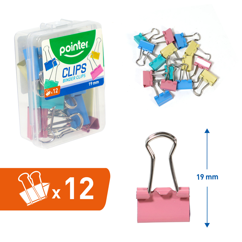 CLIPS DE COLORES 19MM x12PZAS