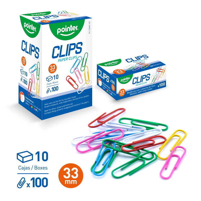 CLIPS DE COLORES 33MM x100PZAS