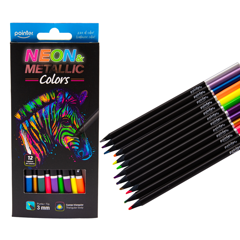 COLORES POINTER x12 (6 NEON, 6 METALIZADOS)