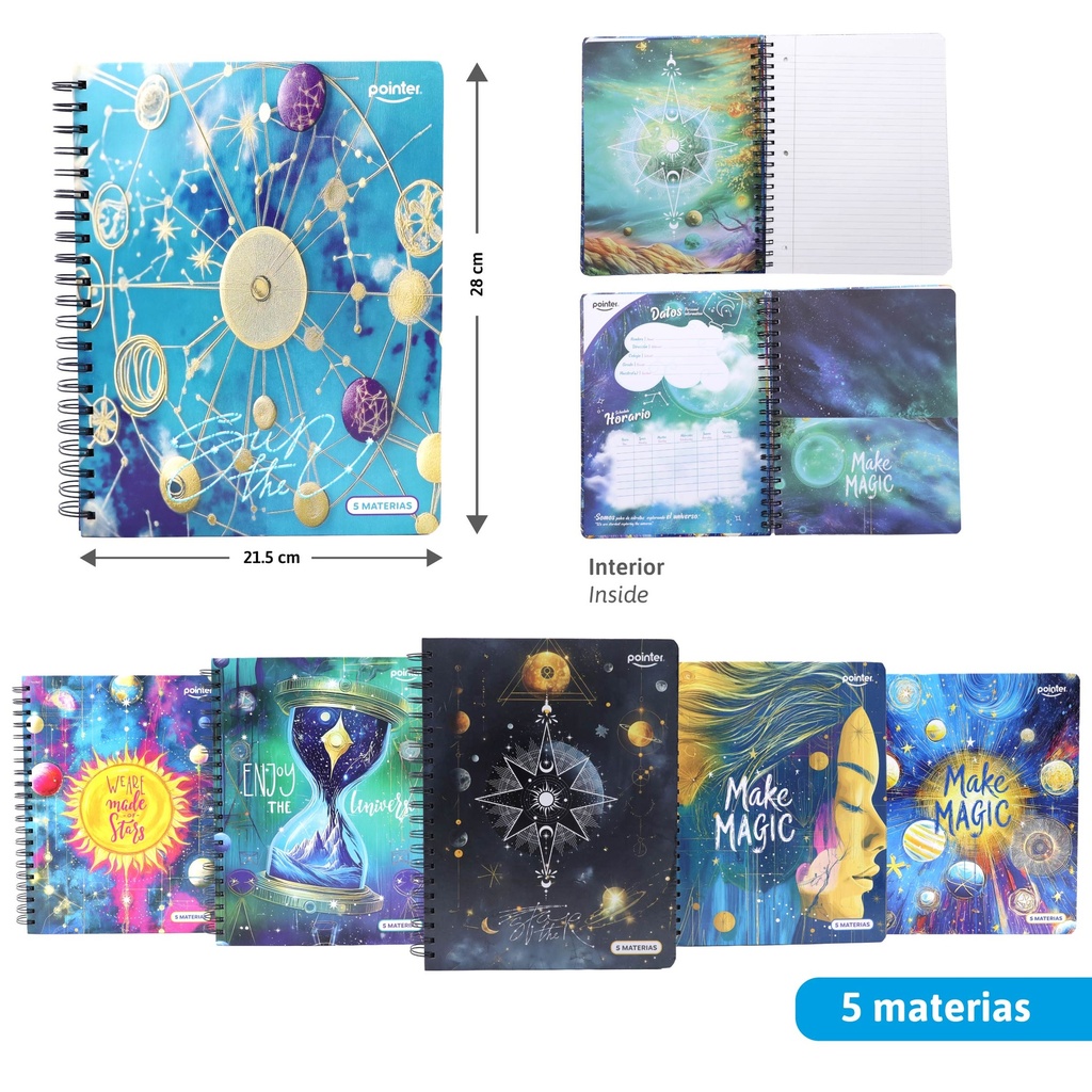 LIBRETA ESPIRAL 5 MATERIAS x165 HOJAS