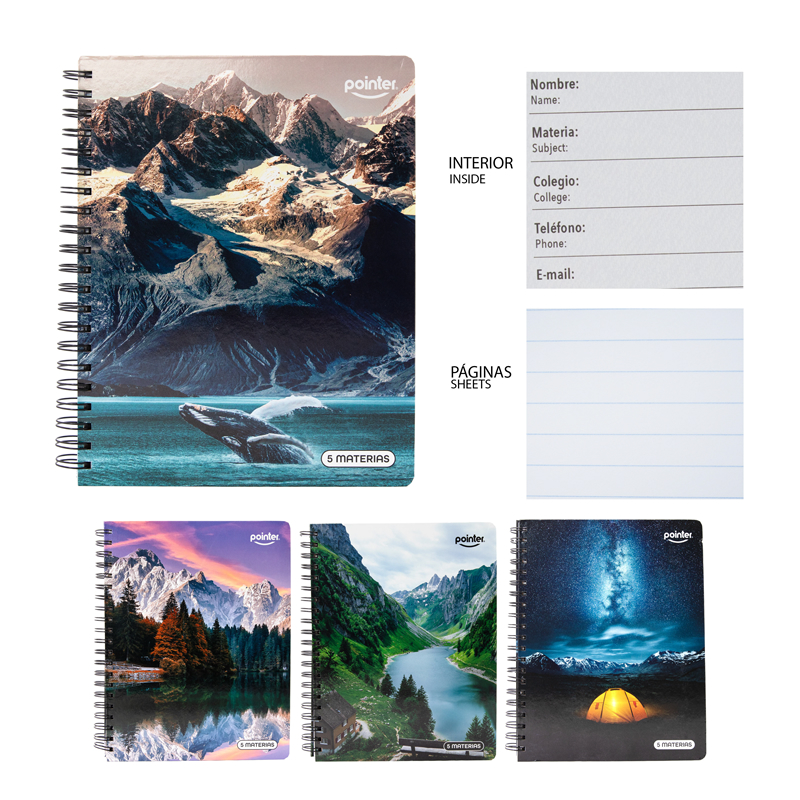 LIBRETA ESPIRAL 5 MATERIAS x165 HOJAS