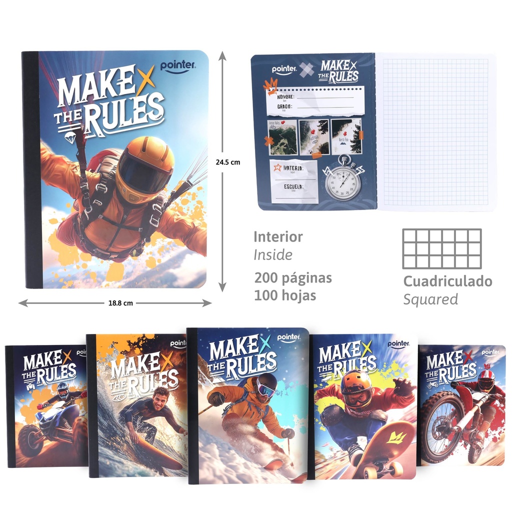 CUADERNO COSIDO A4 CUADRICULADO x100 HOJAS