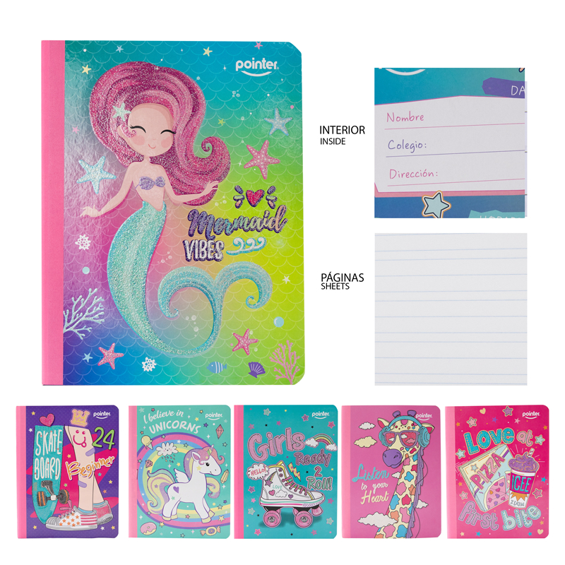 CUADERNO COSIDO A4 DOBLE LINEA x100 HOJAS (GLITTER)