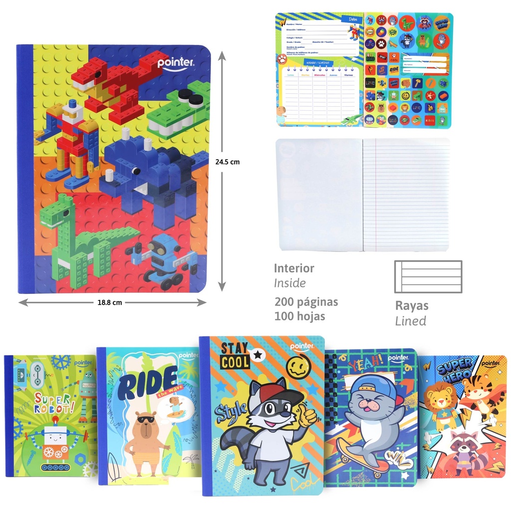 CUADERNO COSIDO RAYA ANCHA (STICKERS)