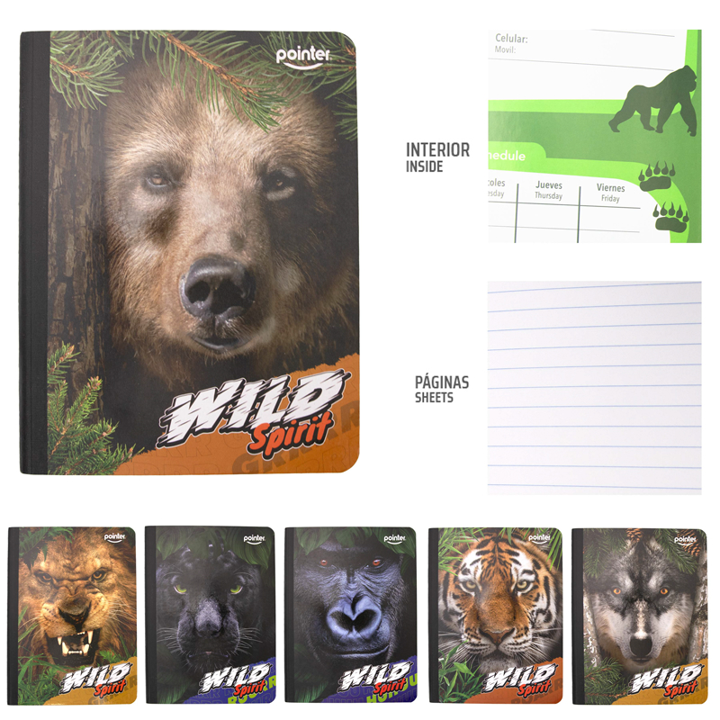 CUADERNO COSIDO RAYA ANCHA 200 PAGINAS (ANIMALES SALVAJES)