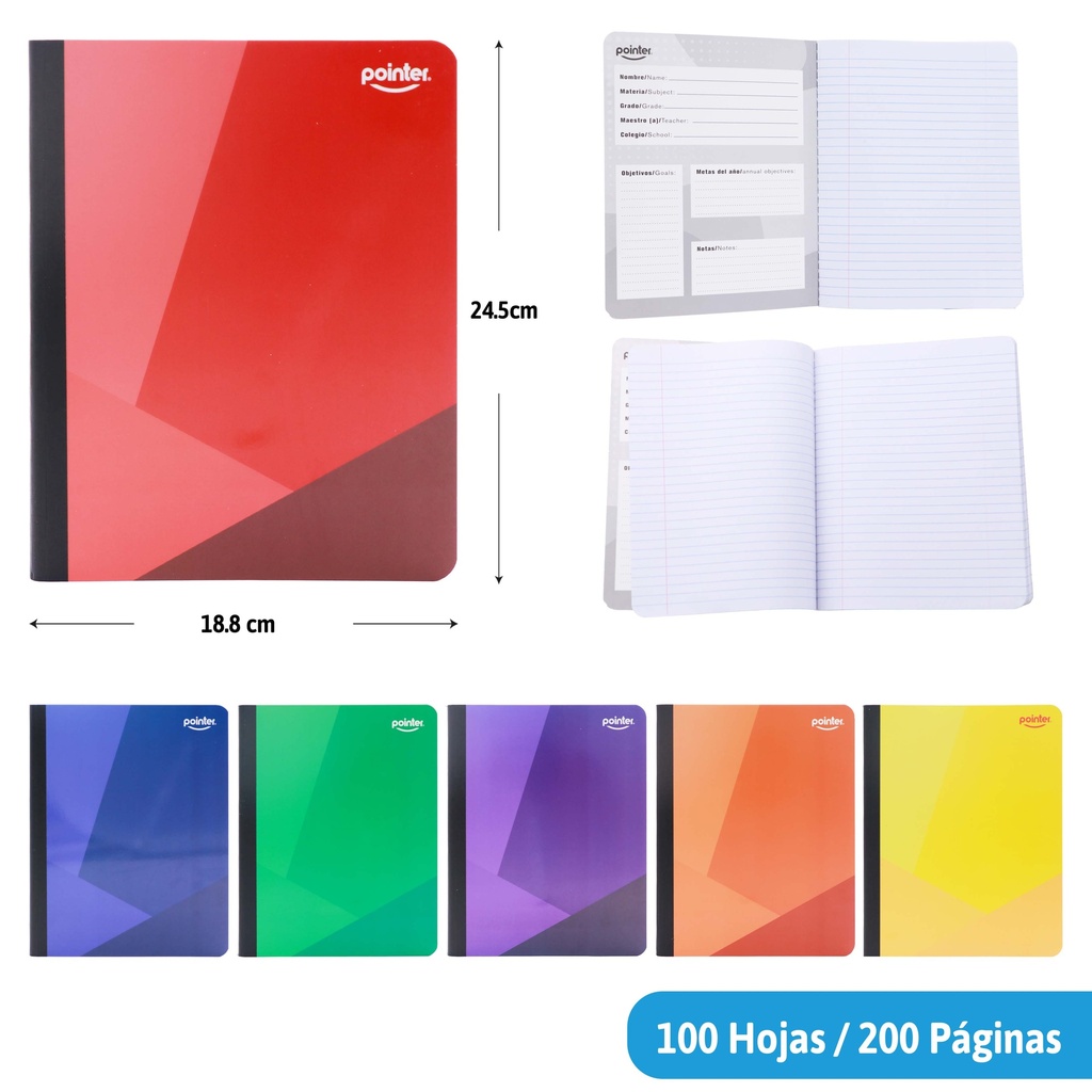 CUADERNO COSIDO RAYA ANCHA 200 PAGINAS (COLOR)