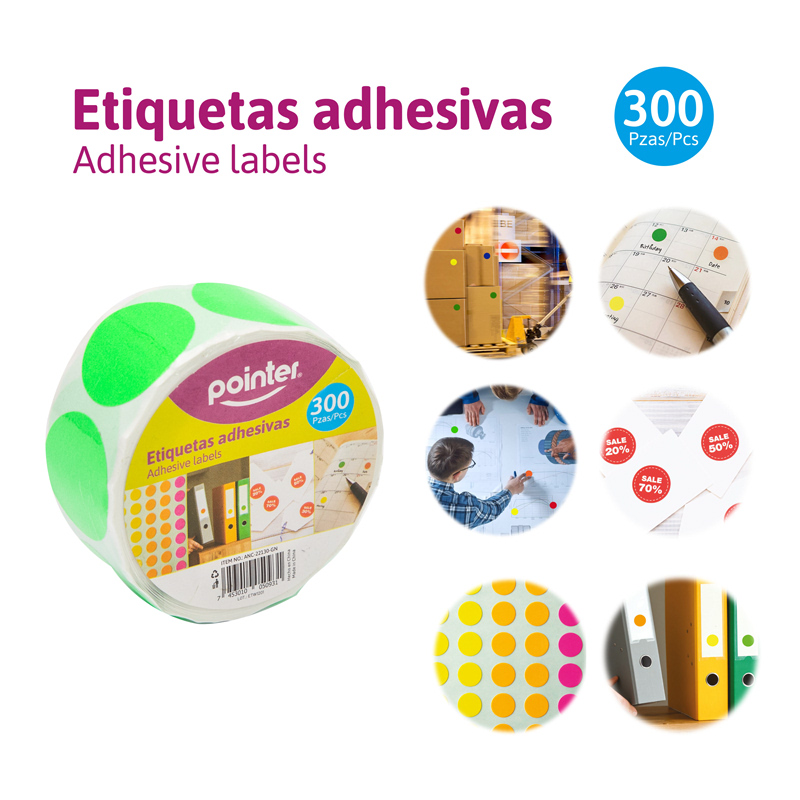 ETIQUETAS ADHESIVAS NEON (VERDE) 300PZAS