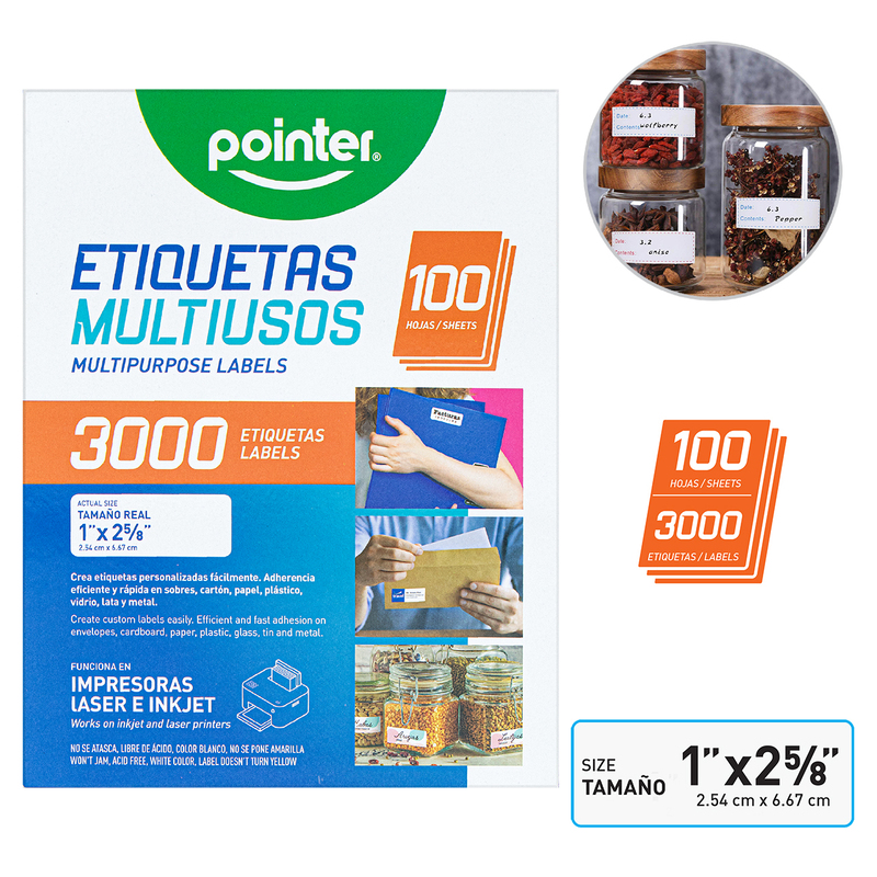 ETIQUETAS MULTIUSOS x30PZAS - 2.54 x 6.67CM