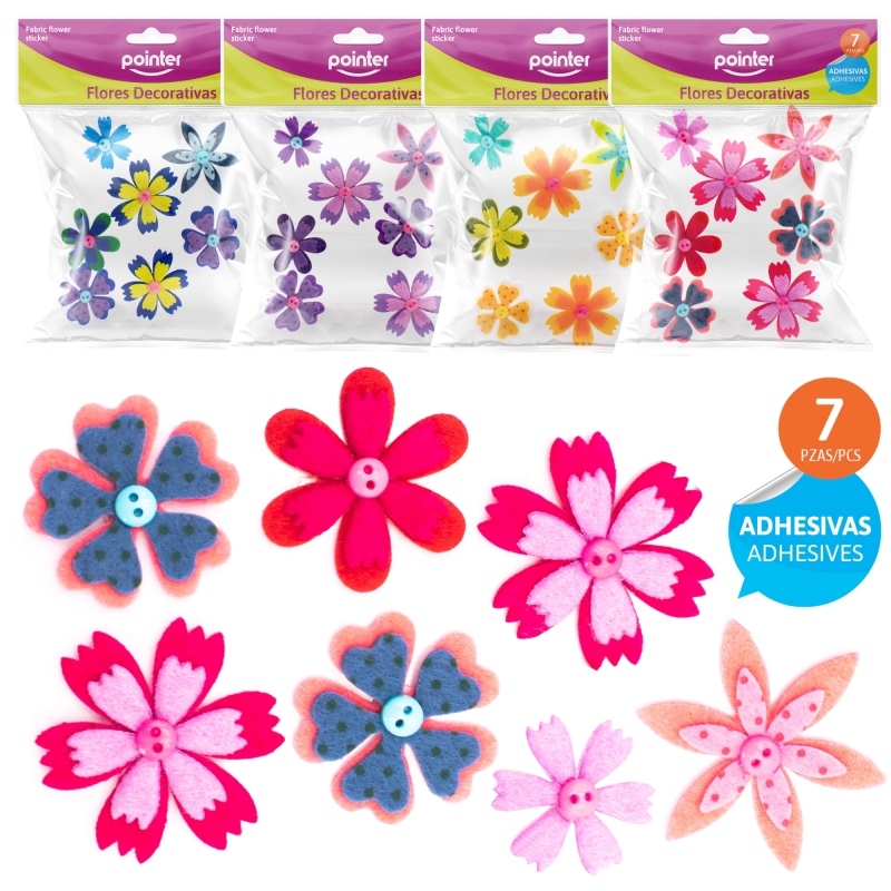 FLORES DECORATIVAS ADHESIVAS - x7PZAS