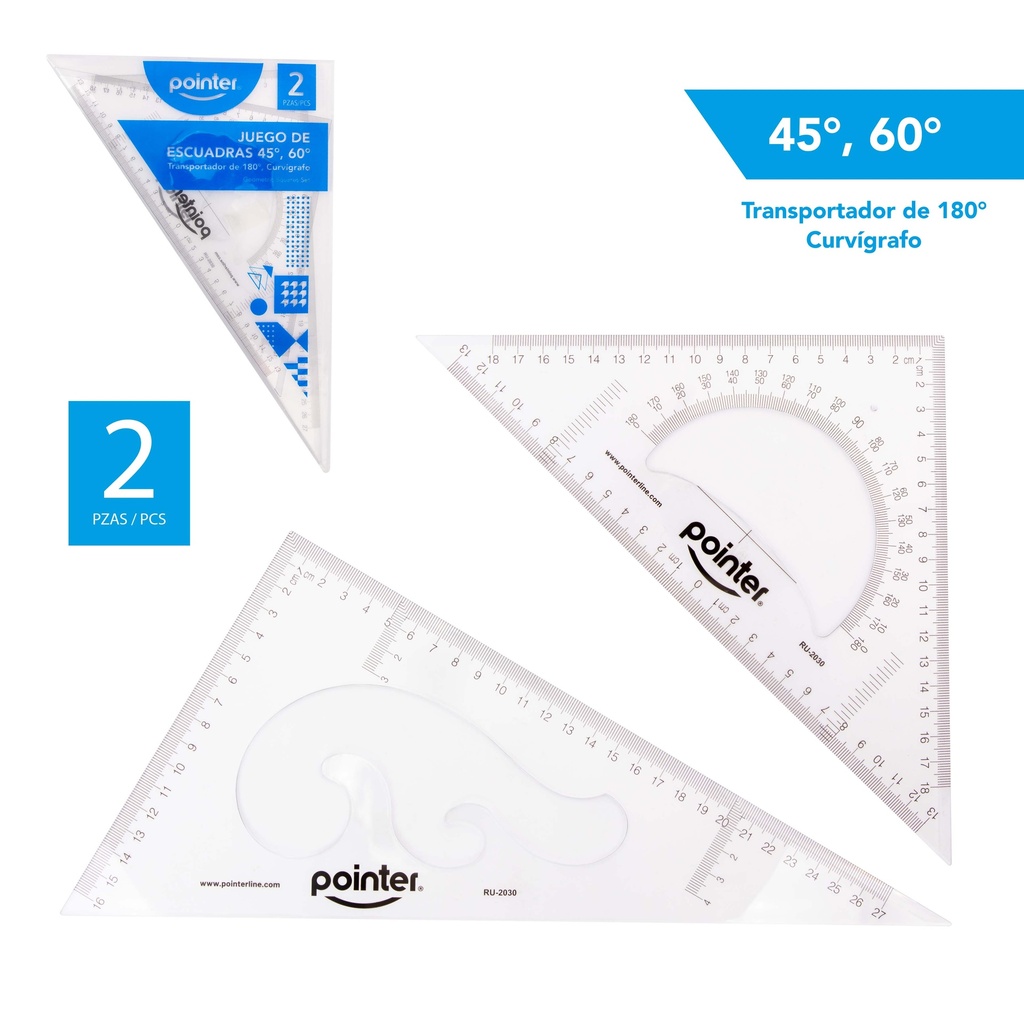 JUEGO DE ESCUADRA 27cm, SET x 2 PIEZAS