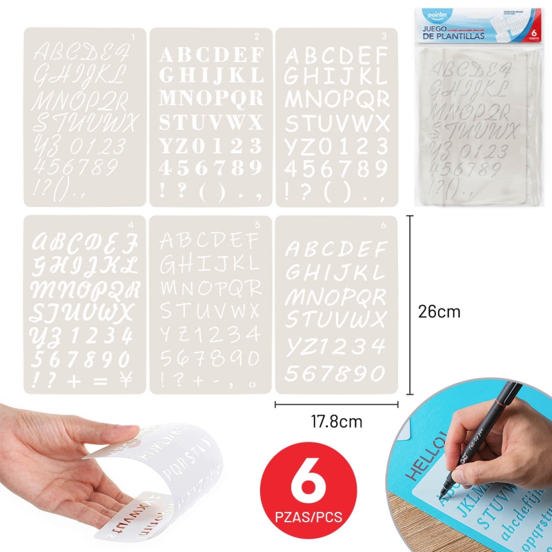 JUEGO DE PLANTILLA x6PZAS (LETRAS Y NUMEROS)