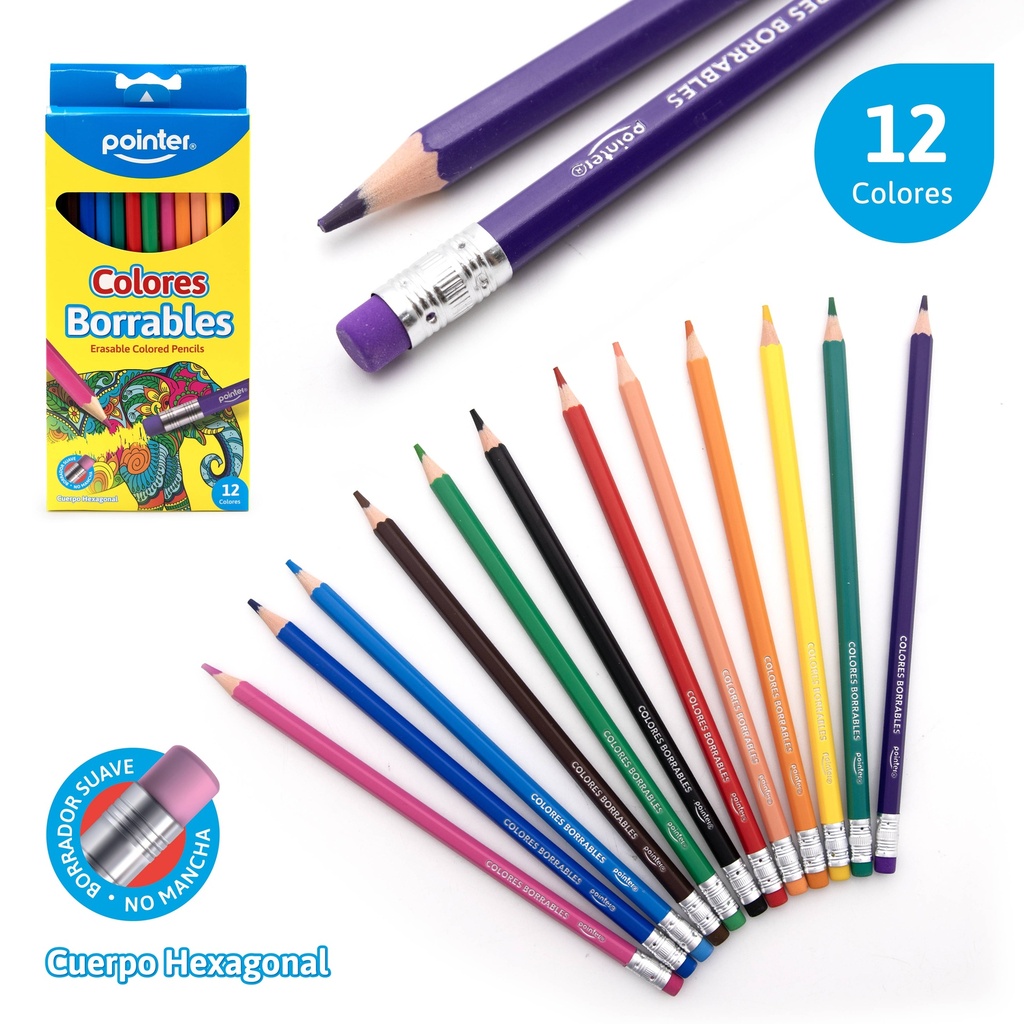 LAPICES DE COLORES BORRABLES x 12 PZAS.