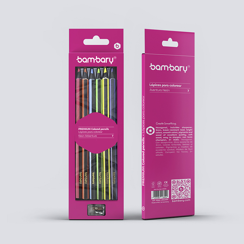 LAPICES DE COLORES HEX 6 UND NEON 7" X3.0 + SACAPUNTAS