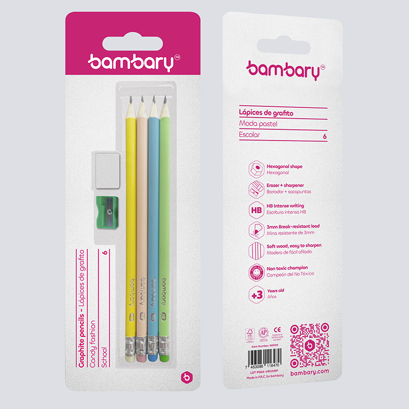 LAPICES DE GRAFITO HEX 6 UND 7" X2.20 MM HB C/ BORRADOR