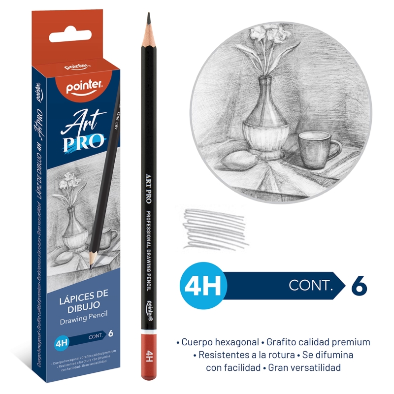 LAPICES DE DIBUJO ART PRO 4H x6PZAS