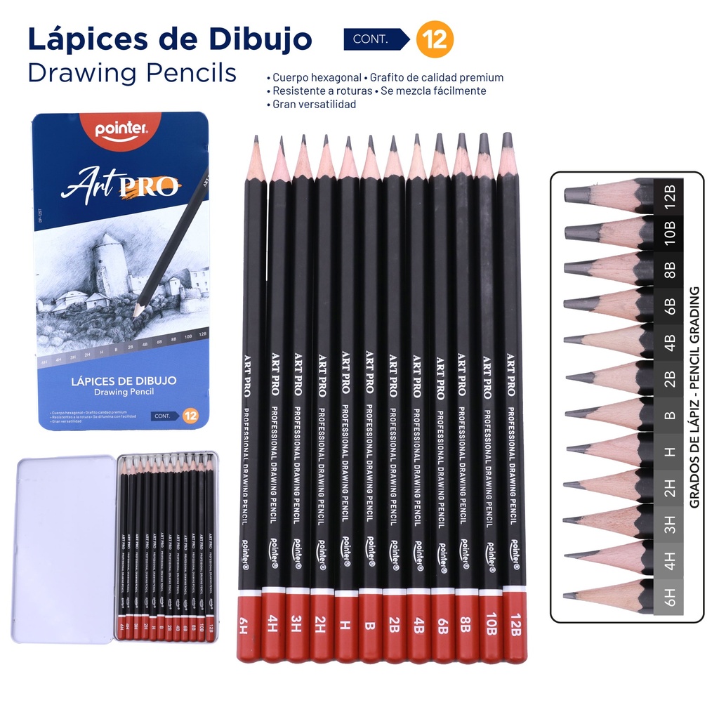 SET DE LAPICES DE DIBUJO ART PRO x12PZAS