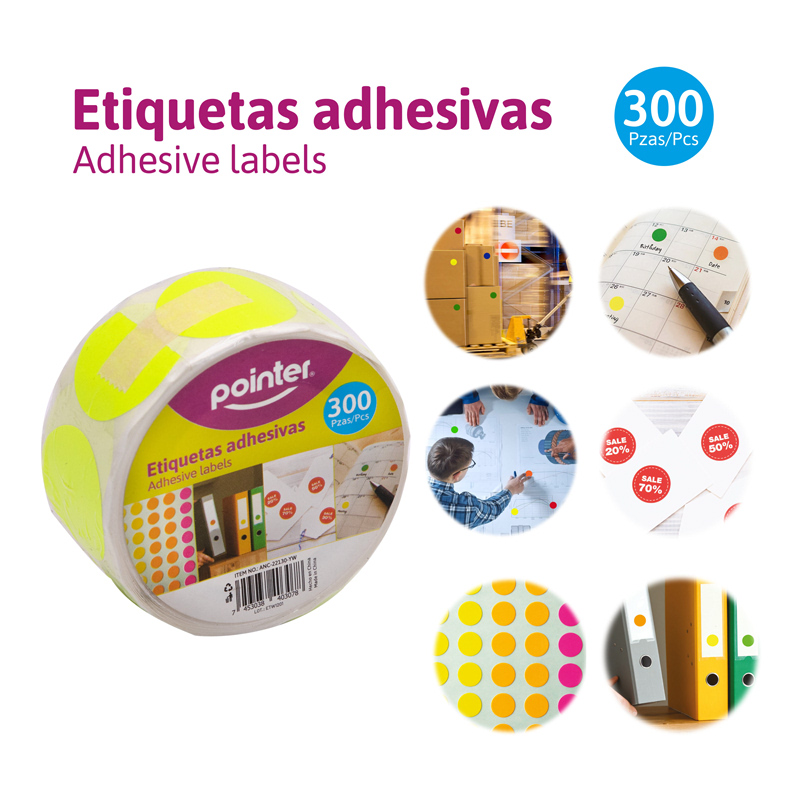 ETIQUETAS ADHESIVAS AMARILLO x300 PZAS.