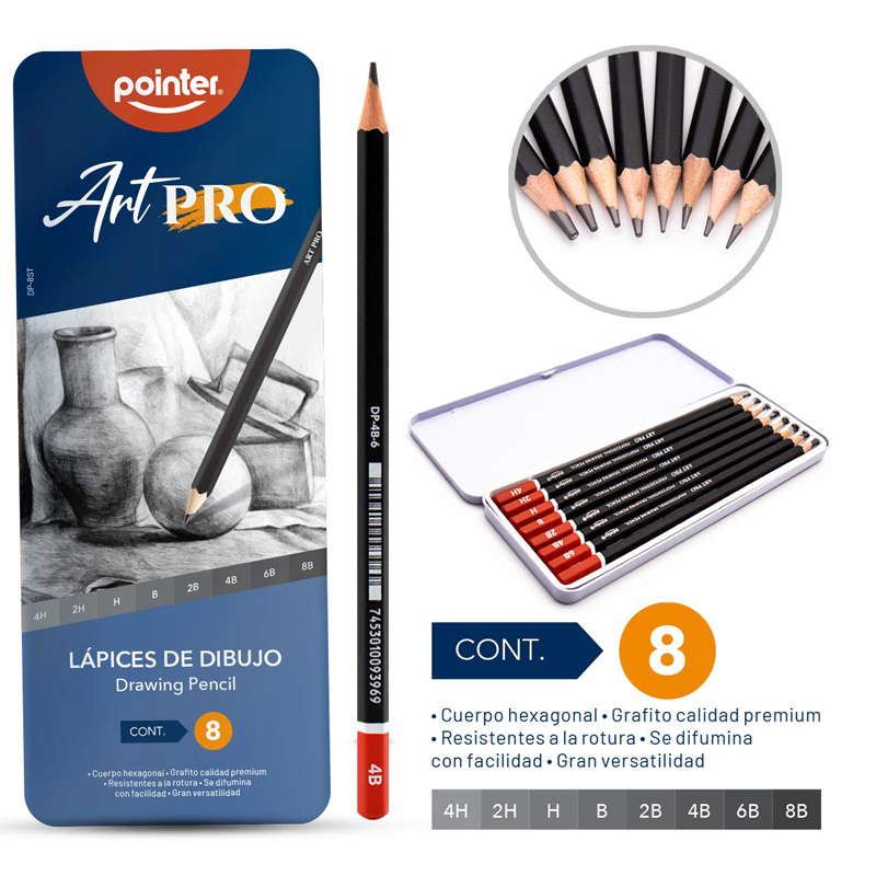 SET DE LAPICES DE DIBUJO ART PRO x8PZAS