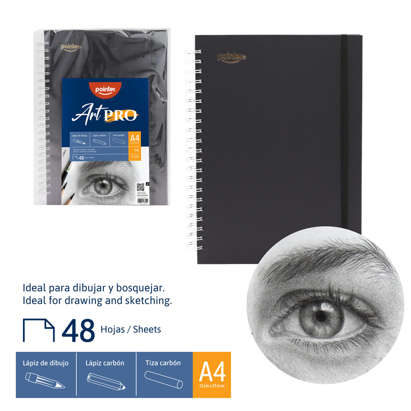 LIBRETA ART PRO A4 x48 HOJAS - PARA LAPIZ DE DIBUJO, TIZA Y LAPIZ DE CARBON