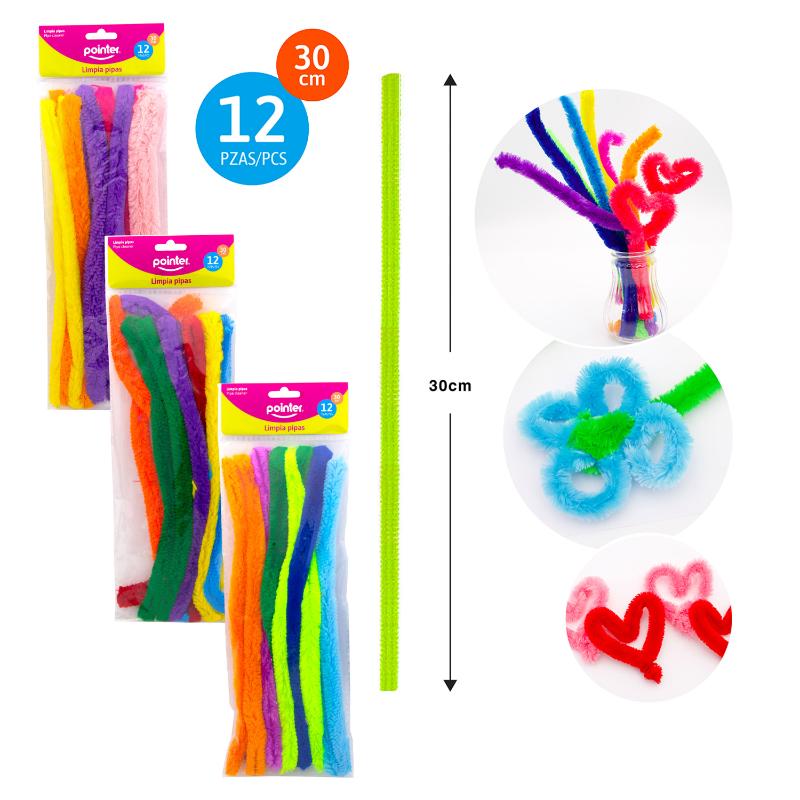 LIMPIA PIPAS DE COLORES SURTIDOS - 30CM x12PZAS