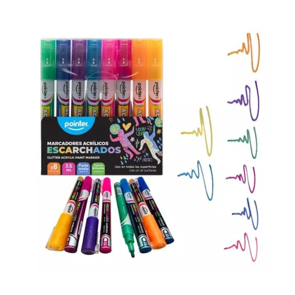 MARCADORES ACRILICOS ESCARCHADO x 8 PZAS.